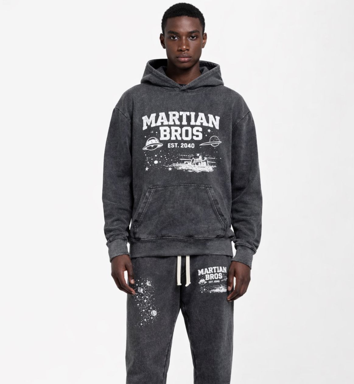 Martian Bros Washed Charcoal Tracksuit Set